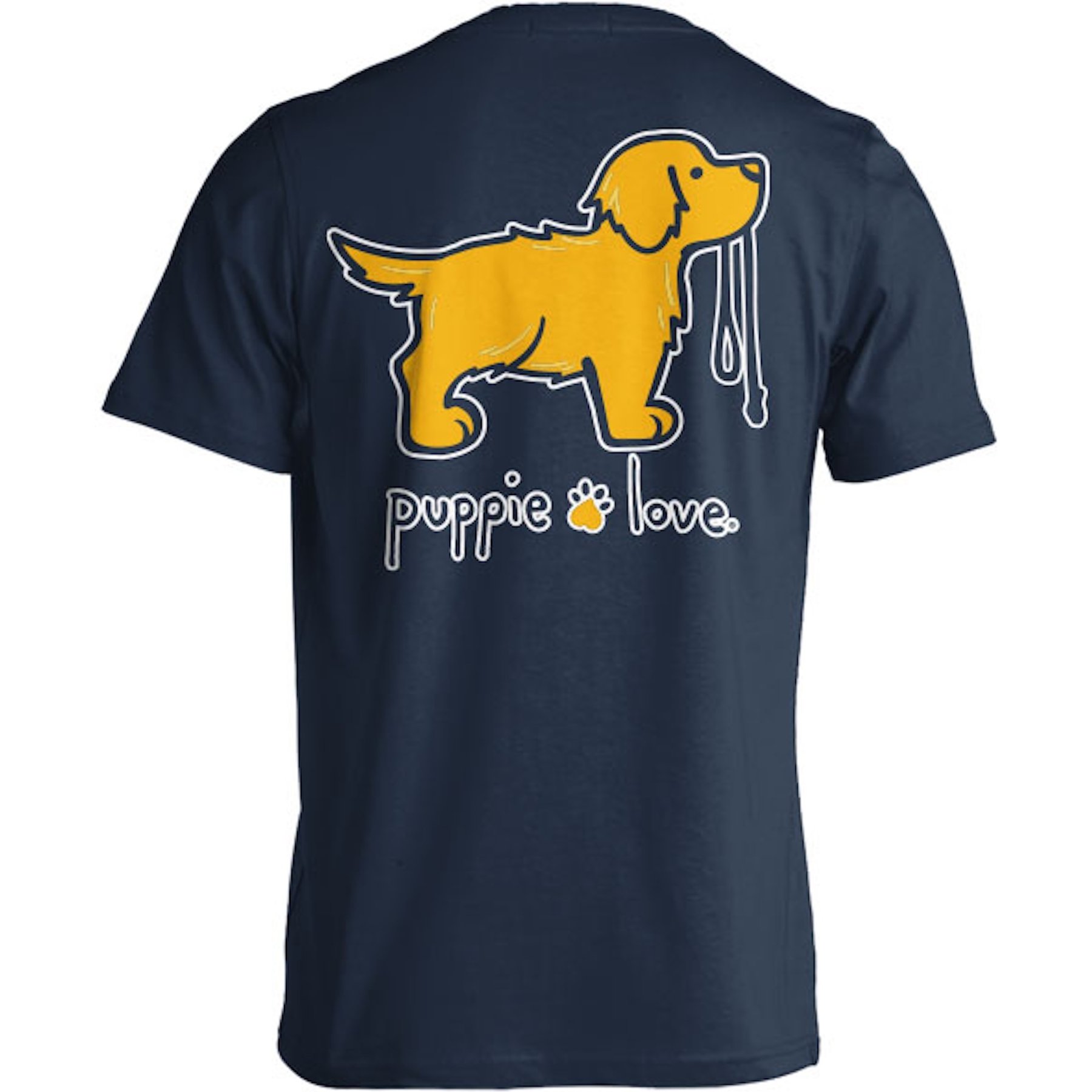 PUPPIE LOVE Golden Retriever Pup Adult Short Sleeve Tee, Navy, Large