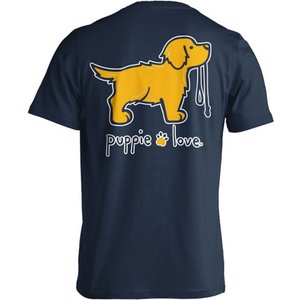 PUPPIE LOVE Golden Retriever Pup Adult Short Sleeve Tee, Navy, XXX-Large
