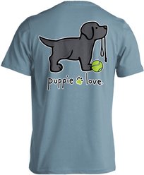 PUPPIE LOVE Black Lab Pup Adult Short Sleeve Tee, Stone Blue, Small