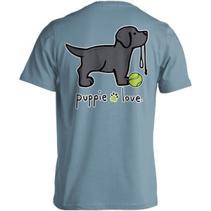 PUPPIE LOVE Black Lab Pup Adult Short Sleeve Tee, Stone Blue, XXX-Large