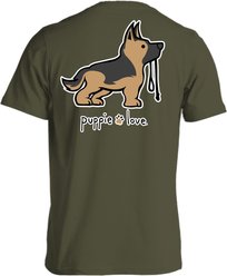 PUPPIE LOVE German Shepherd Pup Adult Short Sleeve Tee, Military Green, Small