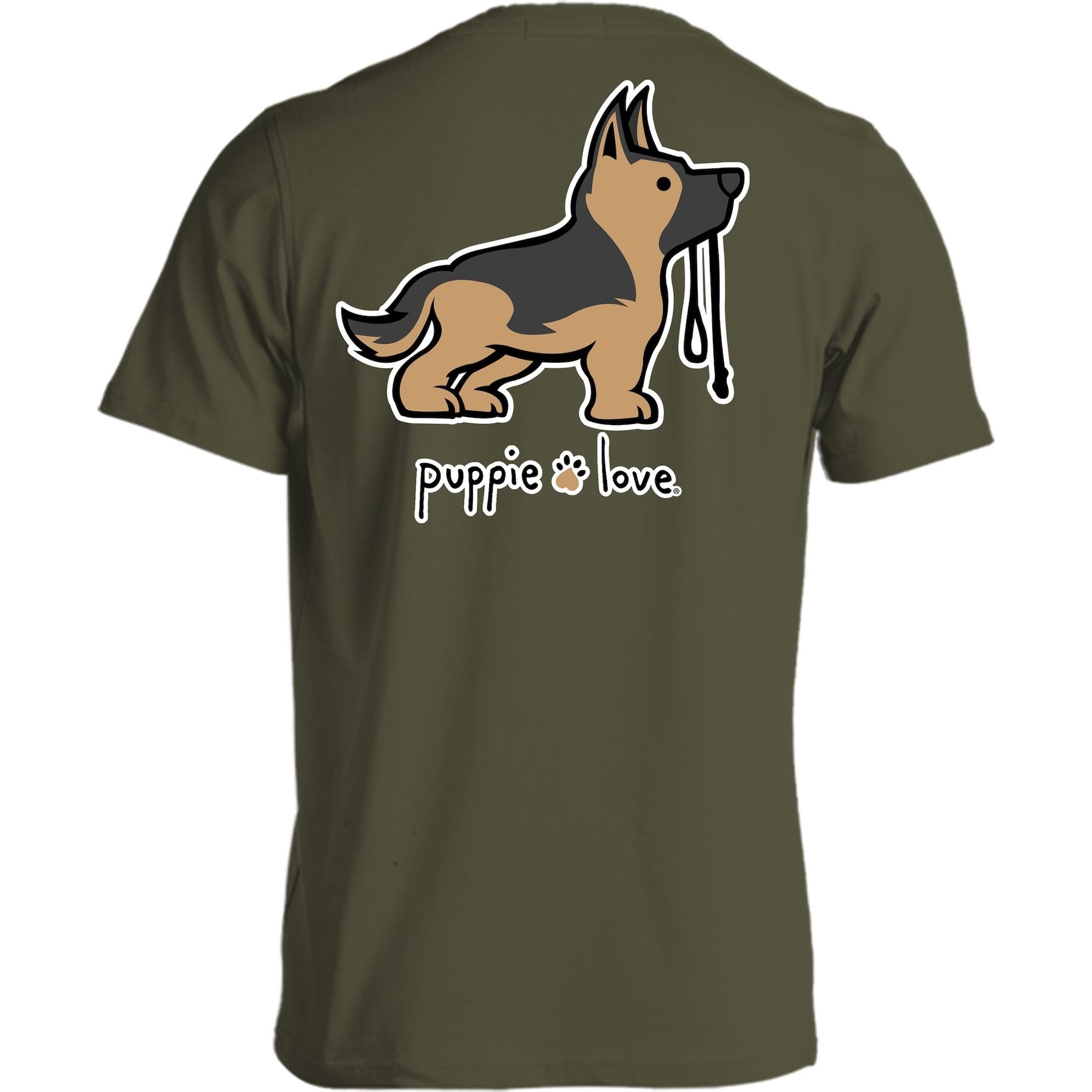 PUPPIE LOVE German Shepherd Pup Adult Short Sleeve Tee, Military Green, Small