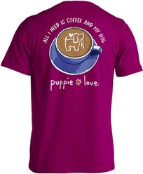 PUPPIE LOVE Coffee & My Dog Adult Short Sleeve Tee, Berry, Small