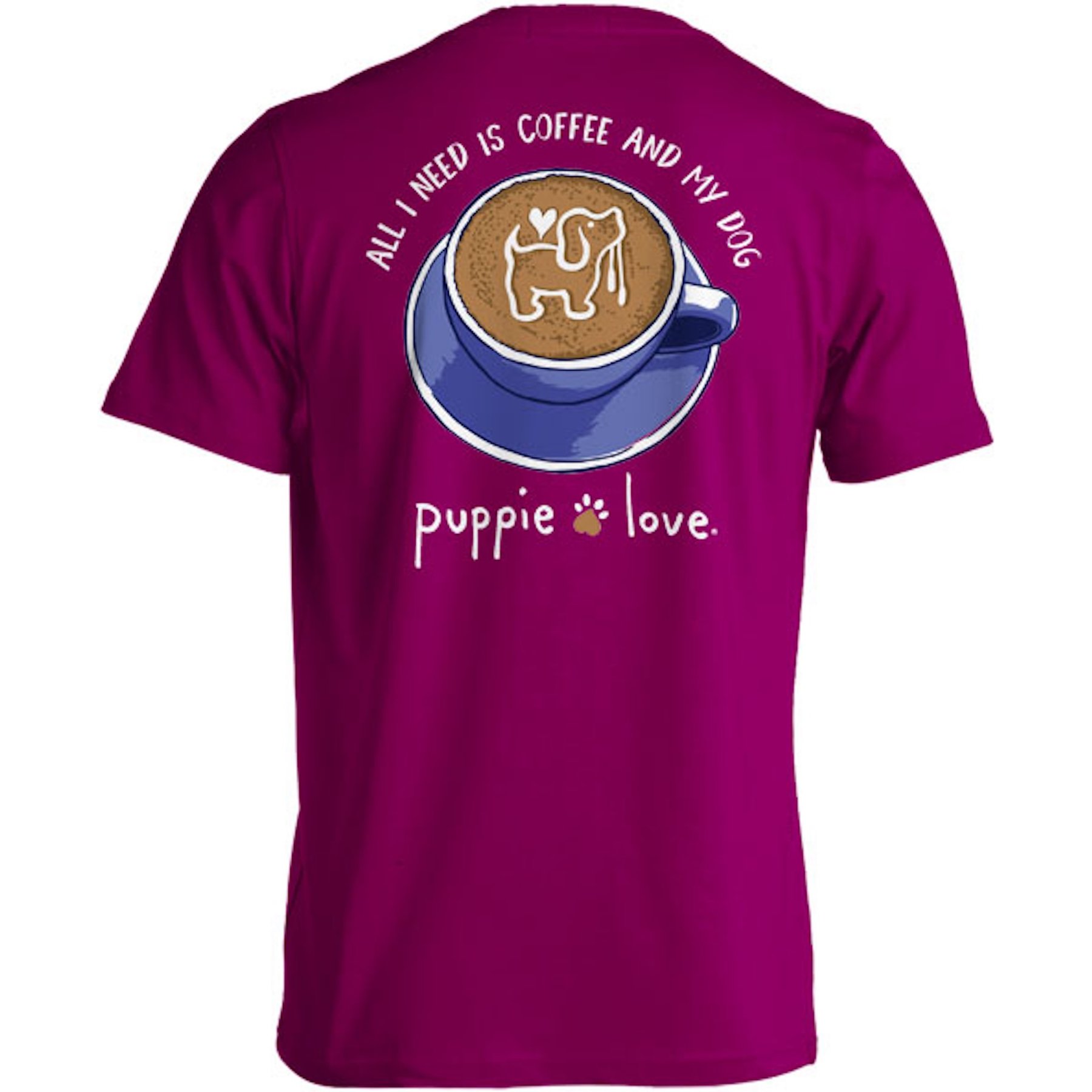 PUPPIE LOVE Coffee & My Dog Adult Short Sleeve Tee, Berry, XX-Large