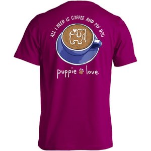 PUPPIE LOVE Coffee & My Dog Adult Short Sleeve Tee, Berry, XXX-Large