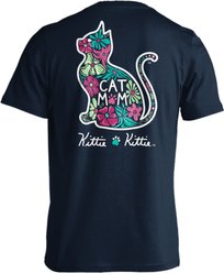 KITTIE KITTIE Floral Cat Mom Adult Short Sleeve Tee, Navy, Medium slide 1 of 2