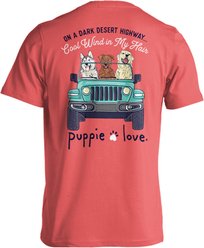 PUPPIE LOVE Wind in my Hair Adult Short Sleeve Tee, Coral Silk, Small