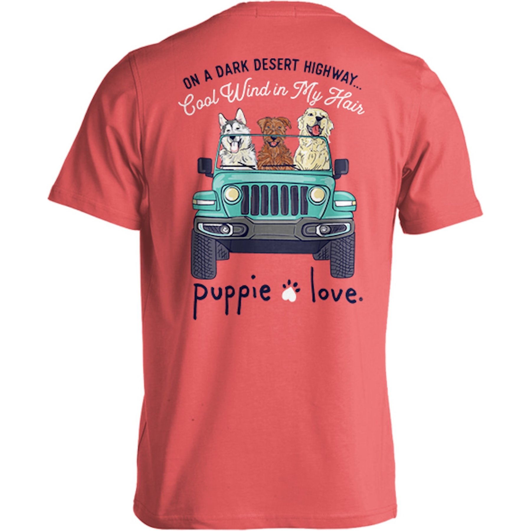 PUPPIE LOVE Wind in my Hair Adult Short Sleeve Tee, Coral Silk, Small