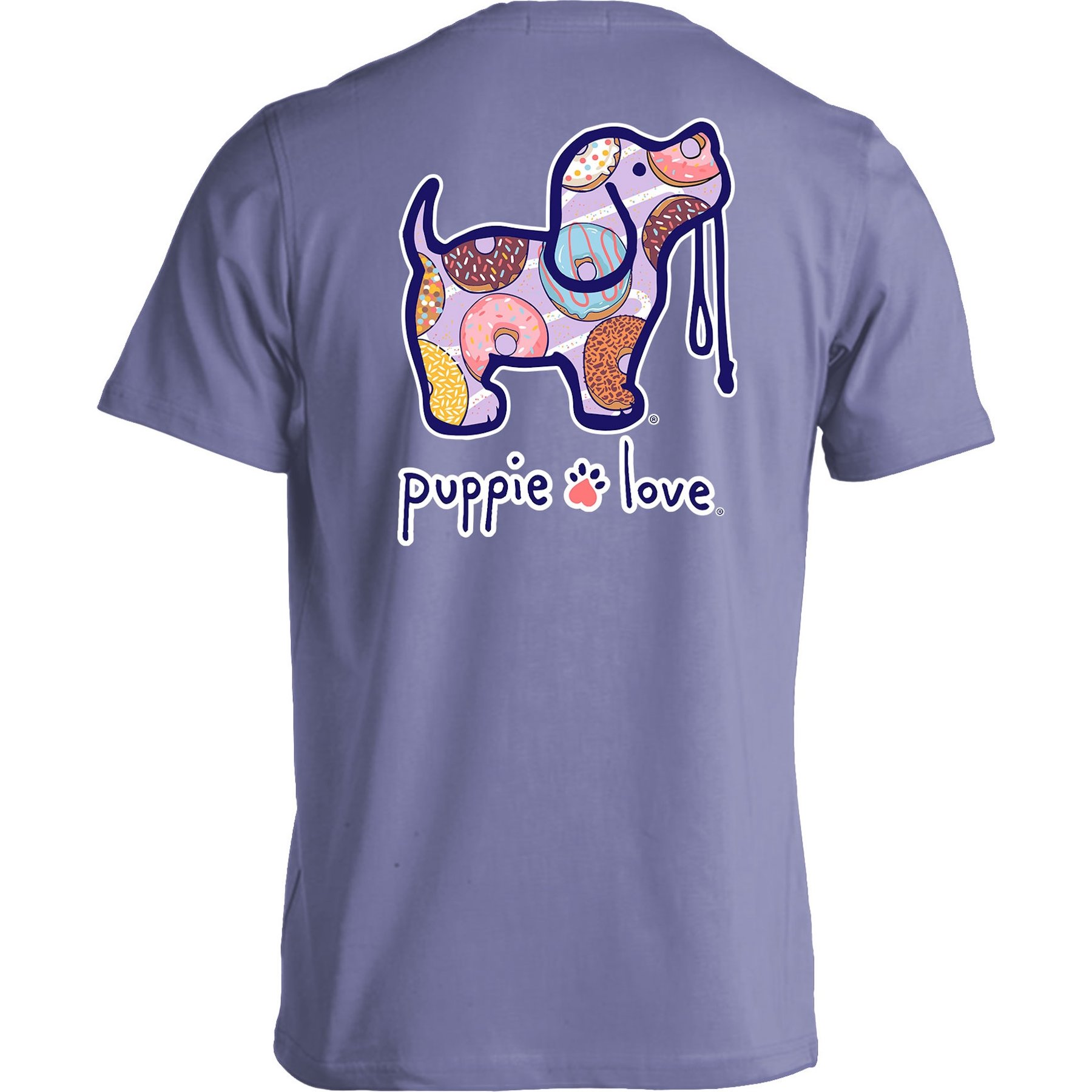 PUPPIE LOVE Donut Pattern Pup Adult Short Sleeve Tee, Violet, X-Large