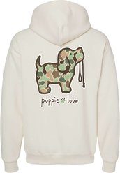 PUPPIE LOVE Old School Camo Pup Adult Hoodie, Sweet Cream Heather, Small