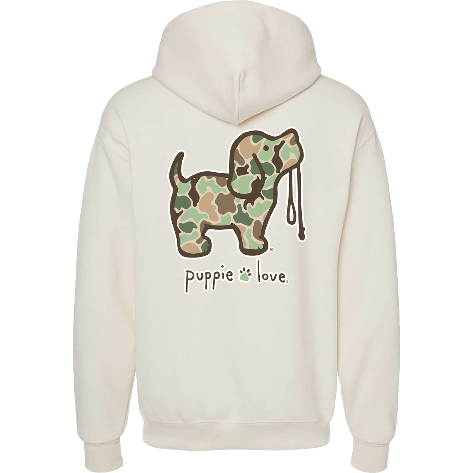 PUPPIE LOVE Old School Camo Pup Adult Hoodie, Sweet Cream Heather, XX-Large