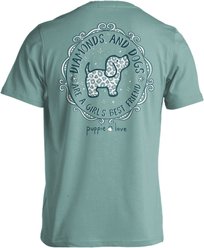 PUPPIE LOVE Diamonds & Dogs Adult Short Sleeve Tee, Aquatic, Small