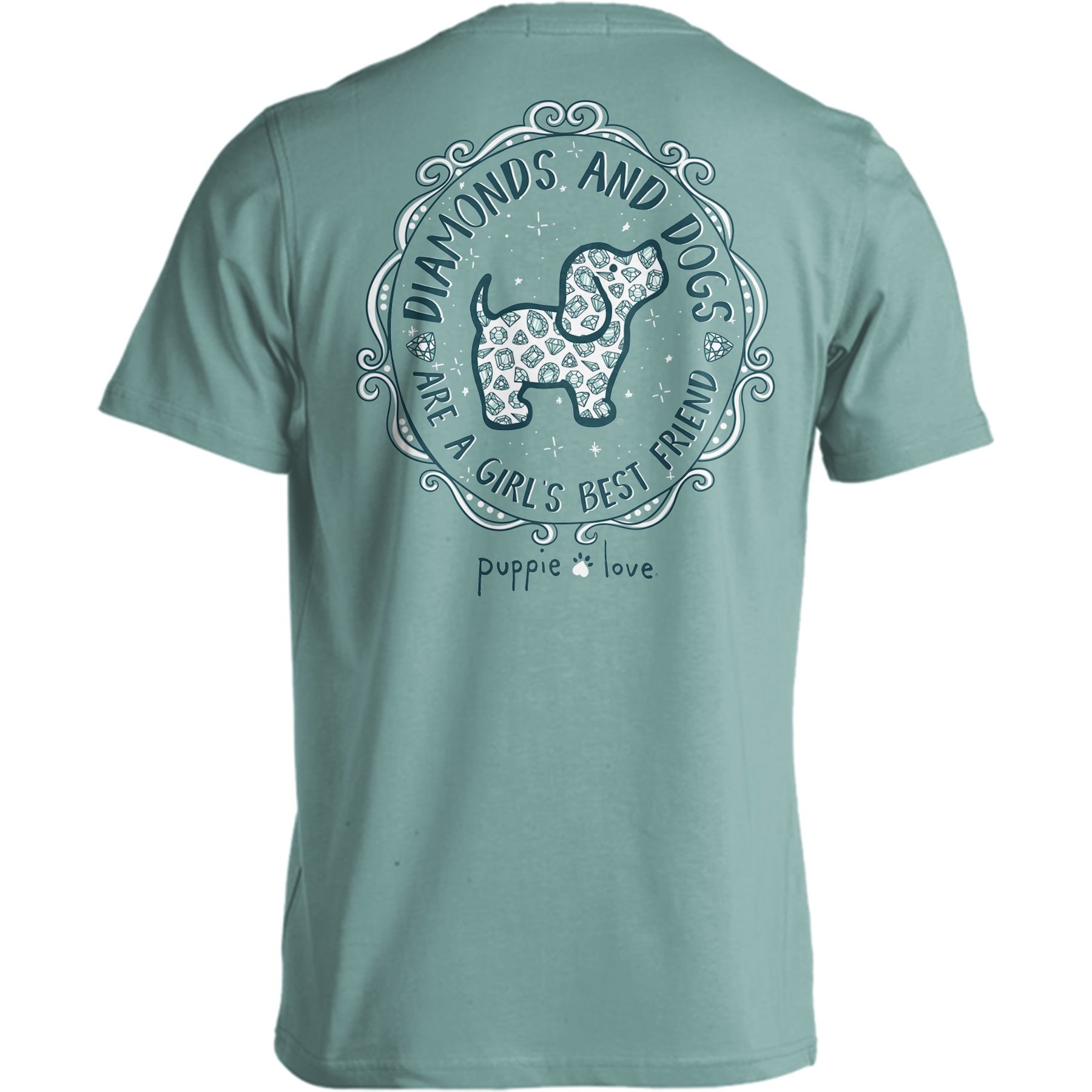 PUPPIE LOVE Diamonds & Dogs Adult Short Sleeve Tee, Aquatic, Small