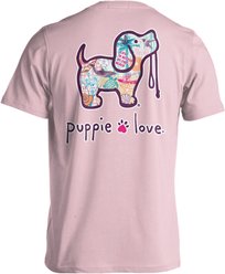 PUPPIE LOVE Summer Collage Pup Adult Short Sleeve Tee, Light Pink, Large