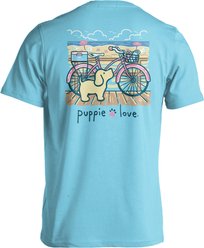PUPPIE LOVE Beach Cruiser Pup Adult Short Sleeve Tee, Sky Blue, X-Large