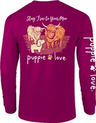 PUPPIE LOVE Fluffy Cows Pup Adult Long Sleeve Tee, Berry, Small
