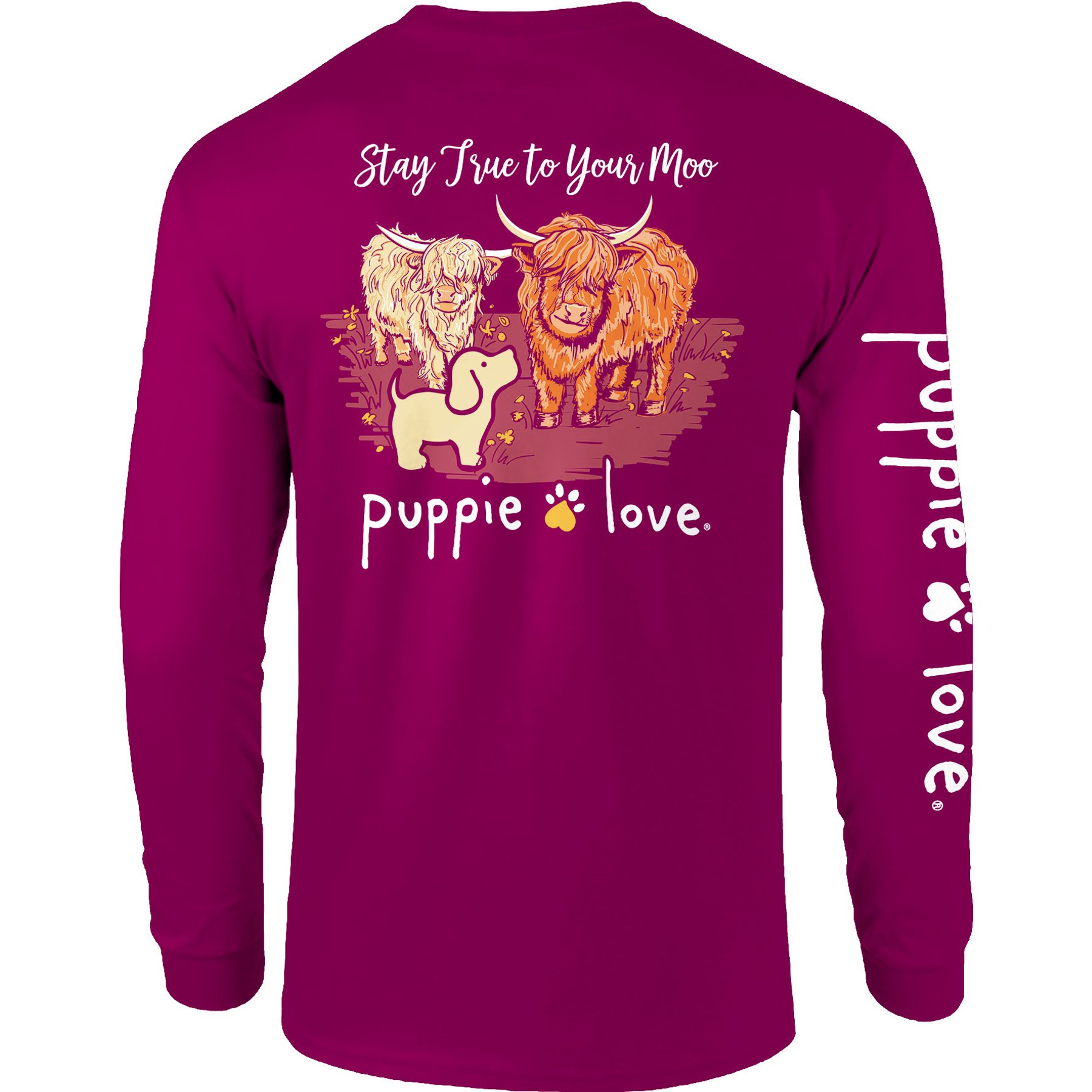 PUPPIE LOVE Fluffy Cows Pup Adult Long Sleeve Tee, Berry, XXX-Large