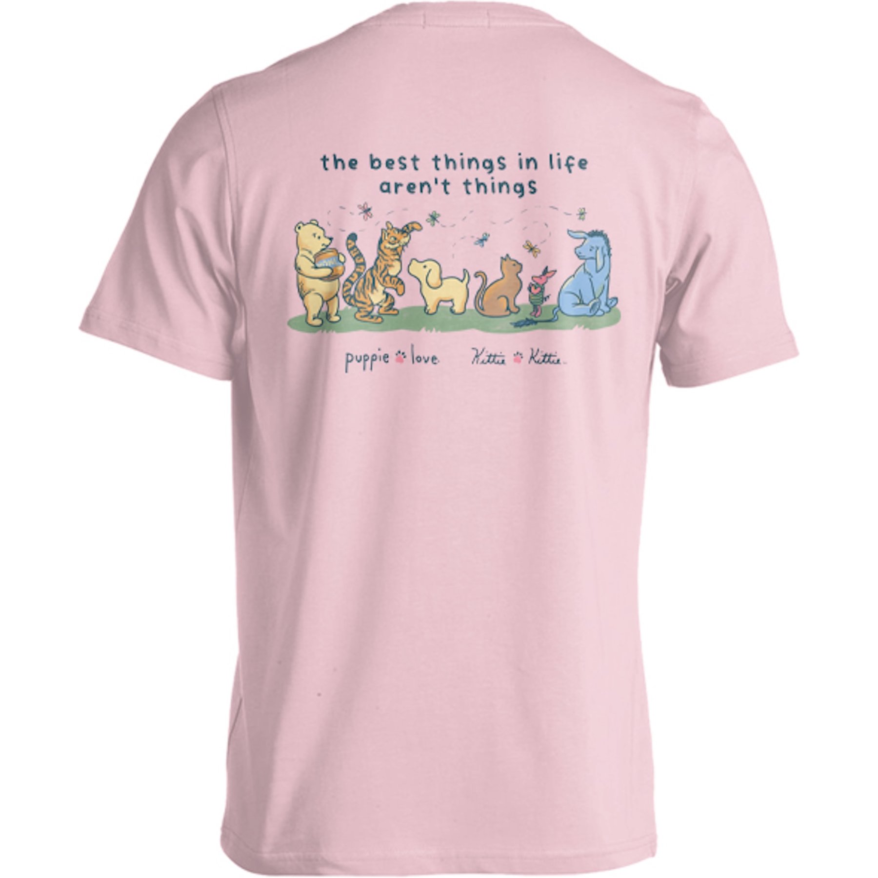 PUPPIE LOVE X KITTIE KITTIE Best Things in Life Adult Short Sleeve Tee, Light Pink, Large
