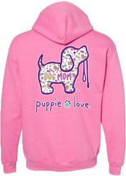 PUPPIE LOVE Dog Mom Pattern Pup Adult Hoodie, Azalea, Small