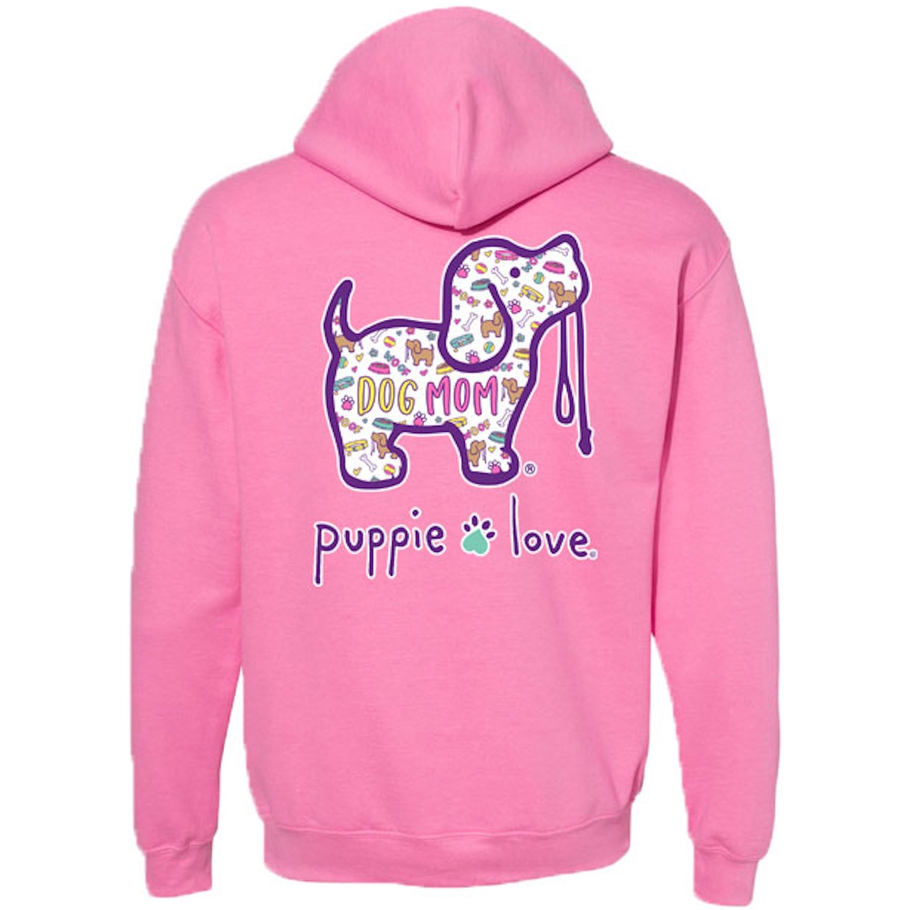 PUPPIE LOVE Dog Mom Pattern Pup Adult Hoodie, Azalea, X-Large