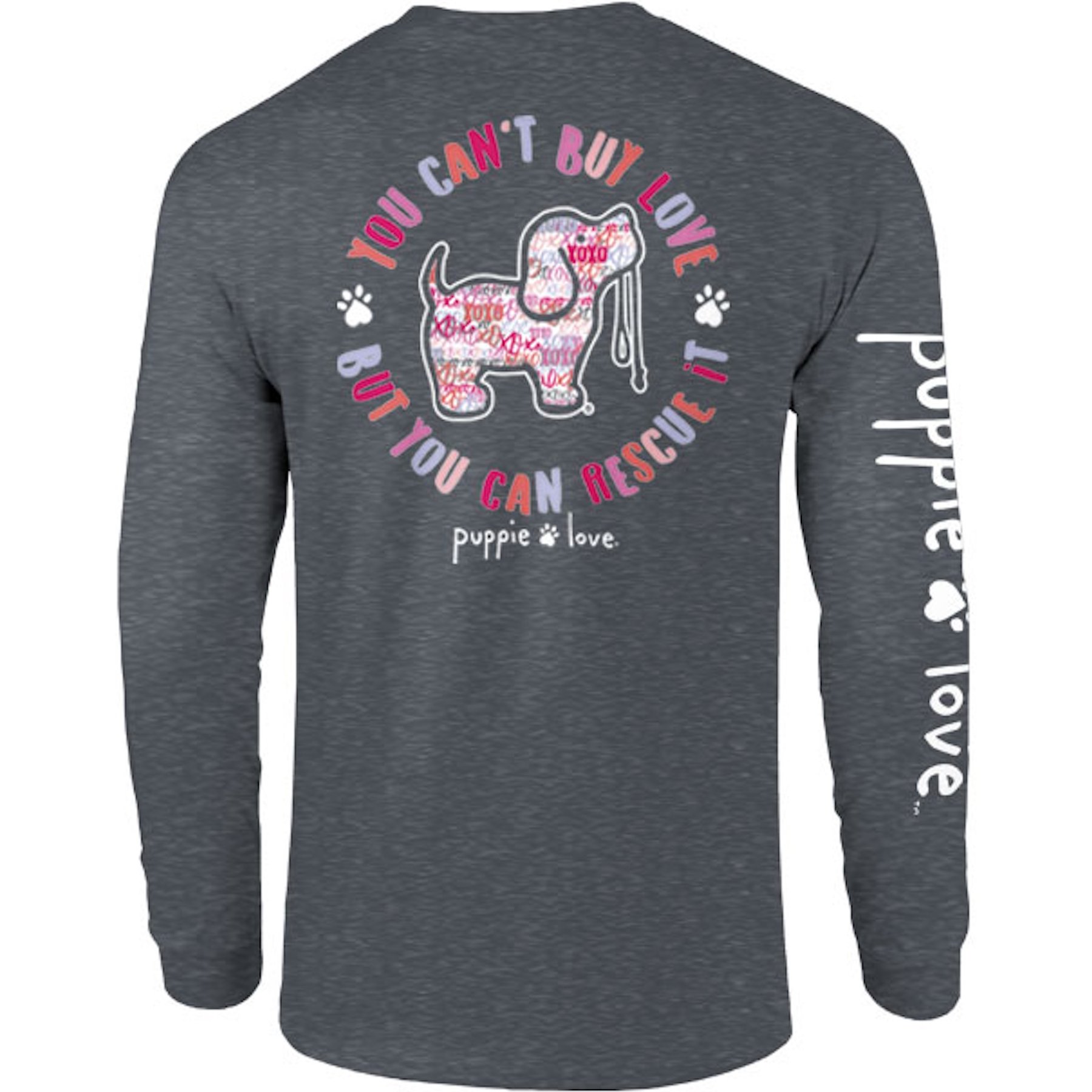 PUPPIE LOVE You Can't Buy Love Pup Adult Long Sleeve Tee, Dark Heather, Large