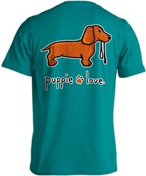 PUPPIE LOVE Short Hair Dachshund Pup Adult Short Sleeve Tee, Jade Dome, Small