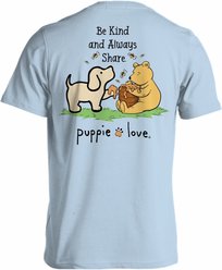 PUPPIE LOVE Be Kind & Always Share Pup Adult Short Sleeve Tee, Light Blue, Small