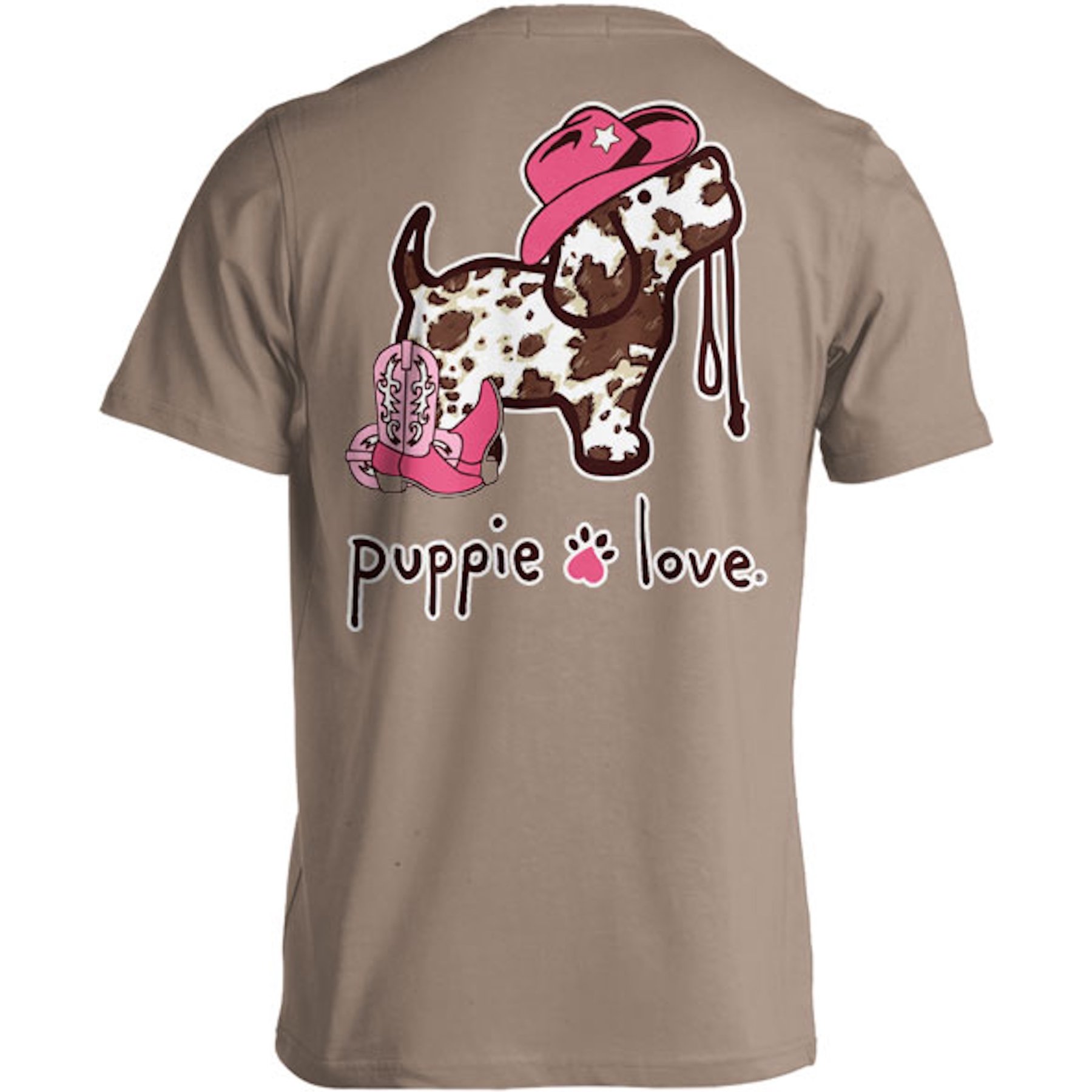 PUPPIE LOVE Cow Print Pup Adult Short Sleeve Tee, Brown Savana, XXX-Large