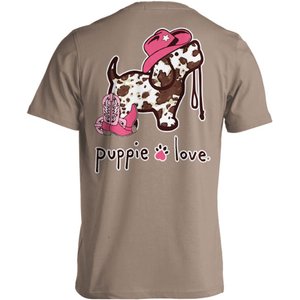 PUPPIE LOVE Cow Print Pup Adult Short Sleeve Tee, Brown Savana, XXX-Large