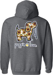 PUPPIE LOVE Sunflower Fill Pup Adult Hoodie, Dark Heather, Medium