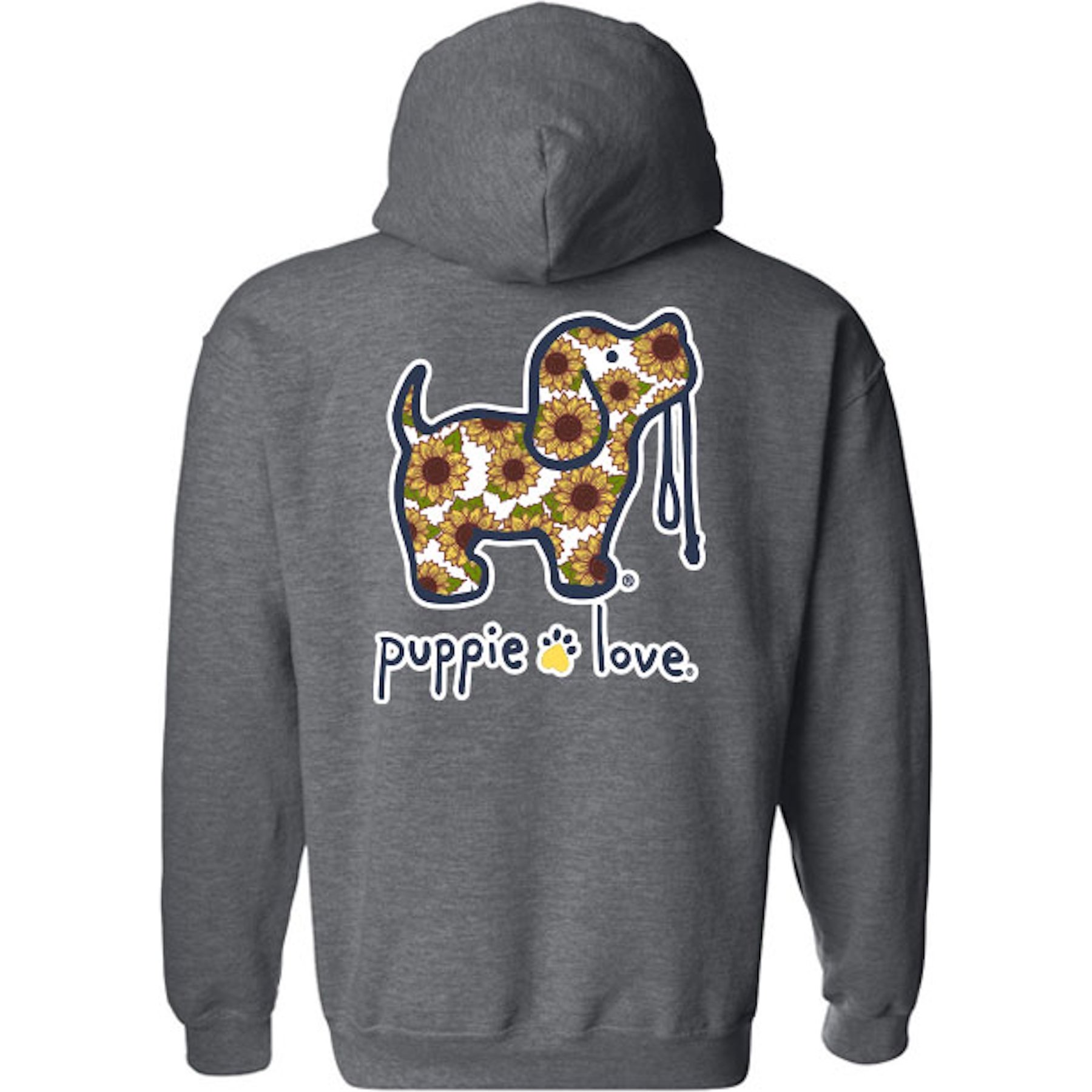 PUPPIE LOVE Sunflower Fill Pup Adult Hoodie, Dark Heather, Small