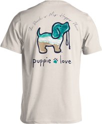 PUPPIE LOVE Beach is my Happy Place Pup Adult Short Sleeve Tee, Natural, Small slide 1 of 2