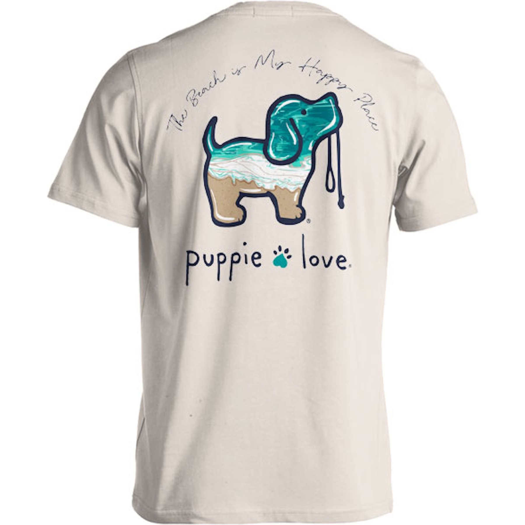 PUPPIE LOVE Beach is my Happy Place Pup Adult Short Sleeve Tee, Natural, XXX-Large