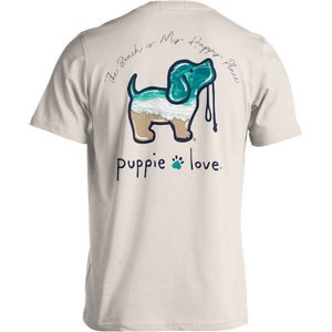 PUPPIE LOVE Beach is my Happy Place Pup Adult Short Sleeve Tee, Natural, XXX-Large