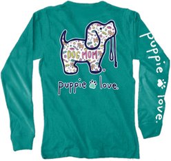 PUPPIE LOVE Dog Mom Pattern Pup Adult Long Sleeve Tee, Jade, Small slide 1 of 2