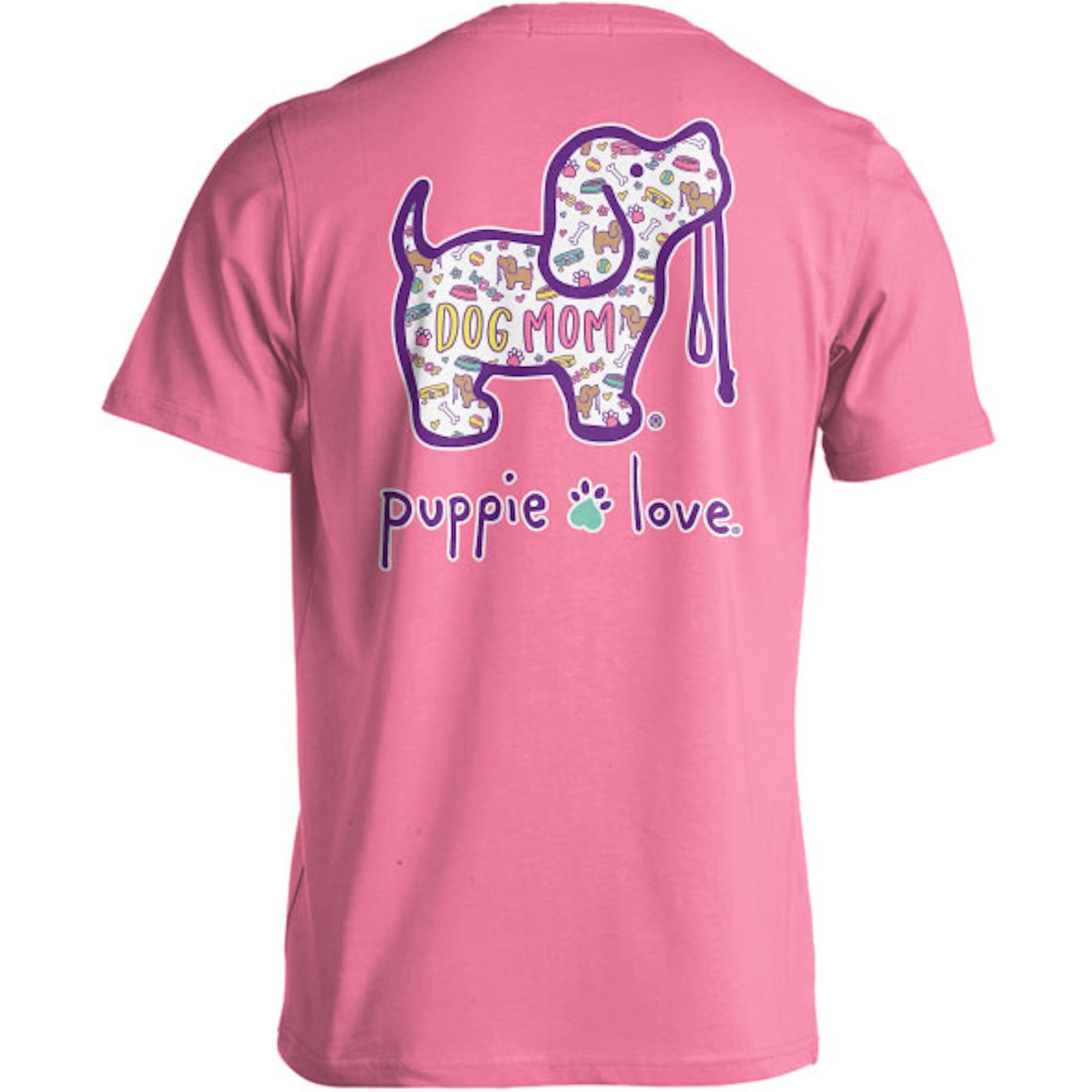 PUPPIE LOVE Dog Mom Pattern Pup Adult Short Sleeve Tee, Azalea, X-Large