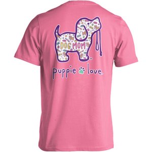 PUPPIE LOVE Dog Mom Pattern Pup Adult Short Sleeve Tee, Azalea, XXX-Large