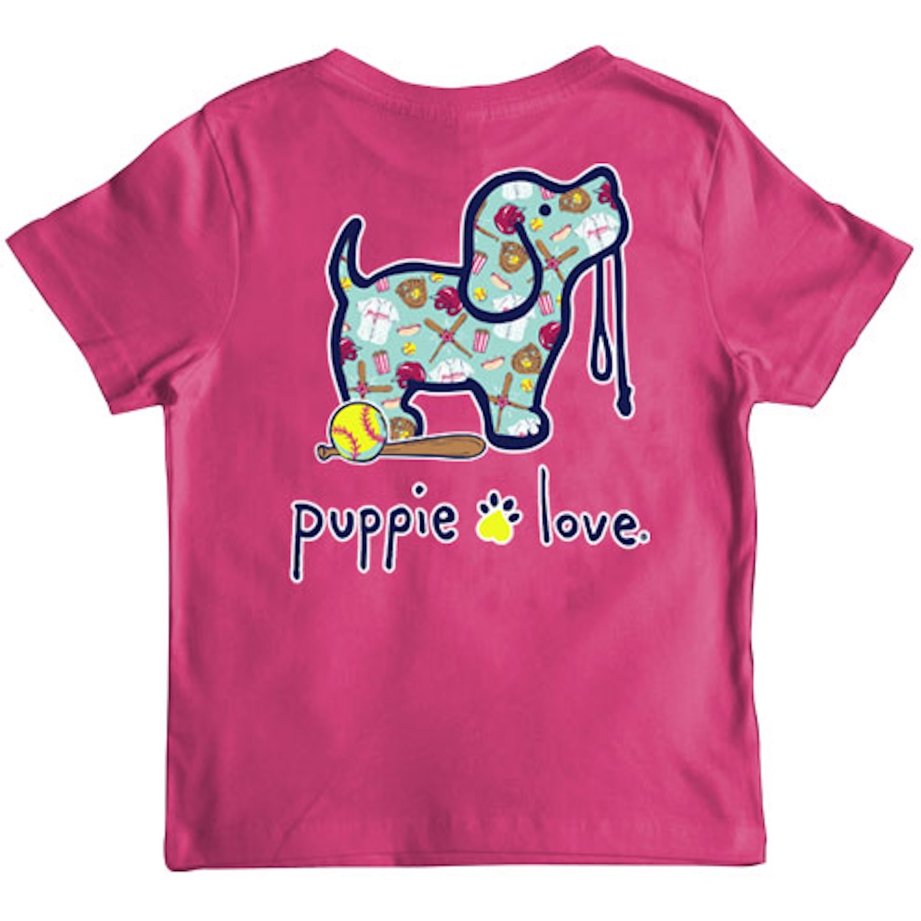 PUPPIE LOVE Softball Pup Youth Short Sleeve Tee, Heliconia, 6-8