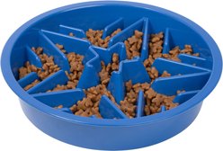 Leash Boss Raised Pet Feeders Slow Feed Dog Bowl, 4-cup, Blue