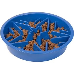 Leash Boss Raised Pet Feeders Slow Feed Dog Bowl, 4-cup, Blue