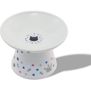Necoichi Extra Wide Elevated Ceramic Cat Food Bowl, Colorful Dots, 2-cup
