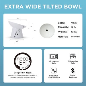 Necoichi 15° Tilted Elevated Ceramic Cat Food Bowl, 2 cup, Cat