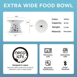 Necoichi Extra Wide Elevated Porcelain Ceramic Cat Food Bowl, Fuji, 2-cup