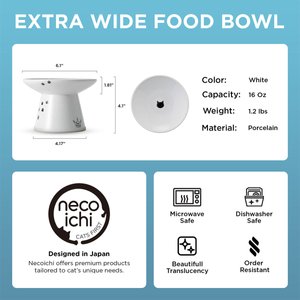Necoichi Extra Wide Elevated Ceramic Cat Food Bowl, Cat, 2-cup