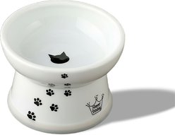 Necoichi Elevated Ceramic Cat Food Bowl, White Paw Print, 1-cup
