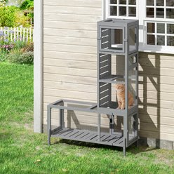 Coziwow Configurable Window Catio Wooden Cat Tunnel Exercise Playpen with Platforms, Dark Gray, 45.67-in