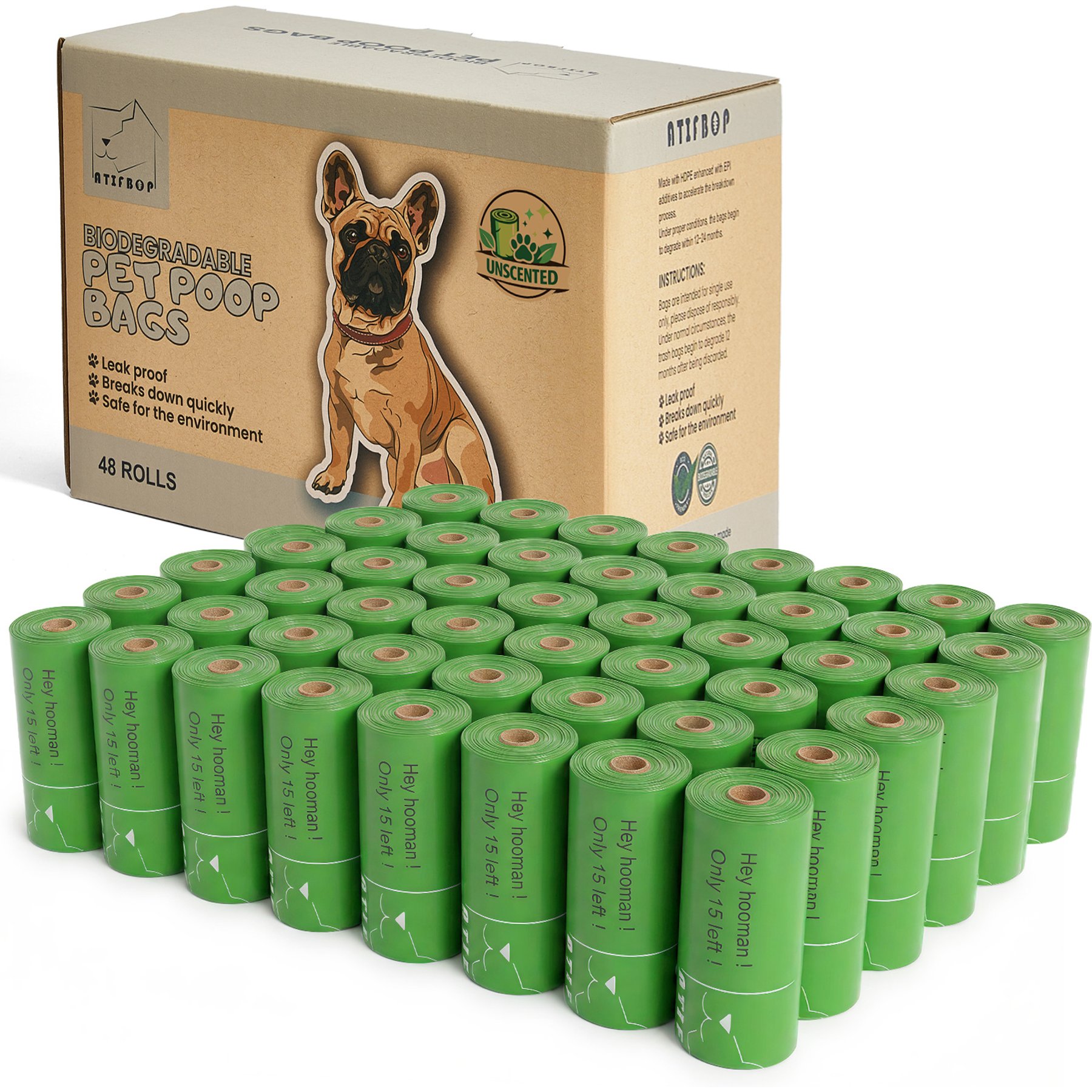 ATIFBOP Poop Bags, Refill Rolls, Unscented, 720 count