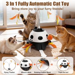 Casfuy 3-in-1 Interactive Whack-a-Mole & Rotating Feather Wand Cat Chasers Toy with Plush Tail, Black slide 2 of 7