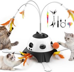Casfuy 3-in-1 Interactive Whack-a-Mole & Rotating Feather Wand Cat Chasers Toy with Plush Tail, Black slide 1 of 7