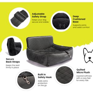 Nandog Quilted Micro-Plush Dog Car Seat Bed, Dark Gray, Medium